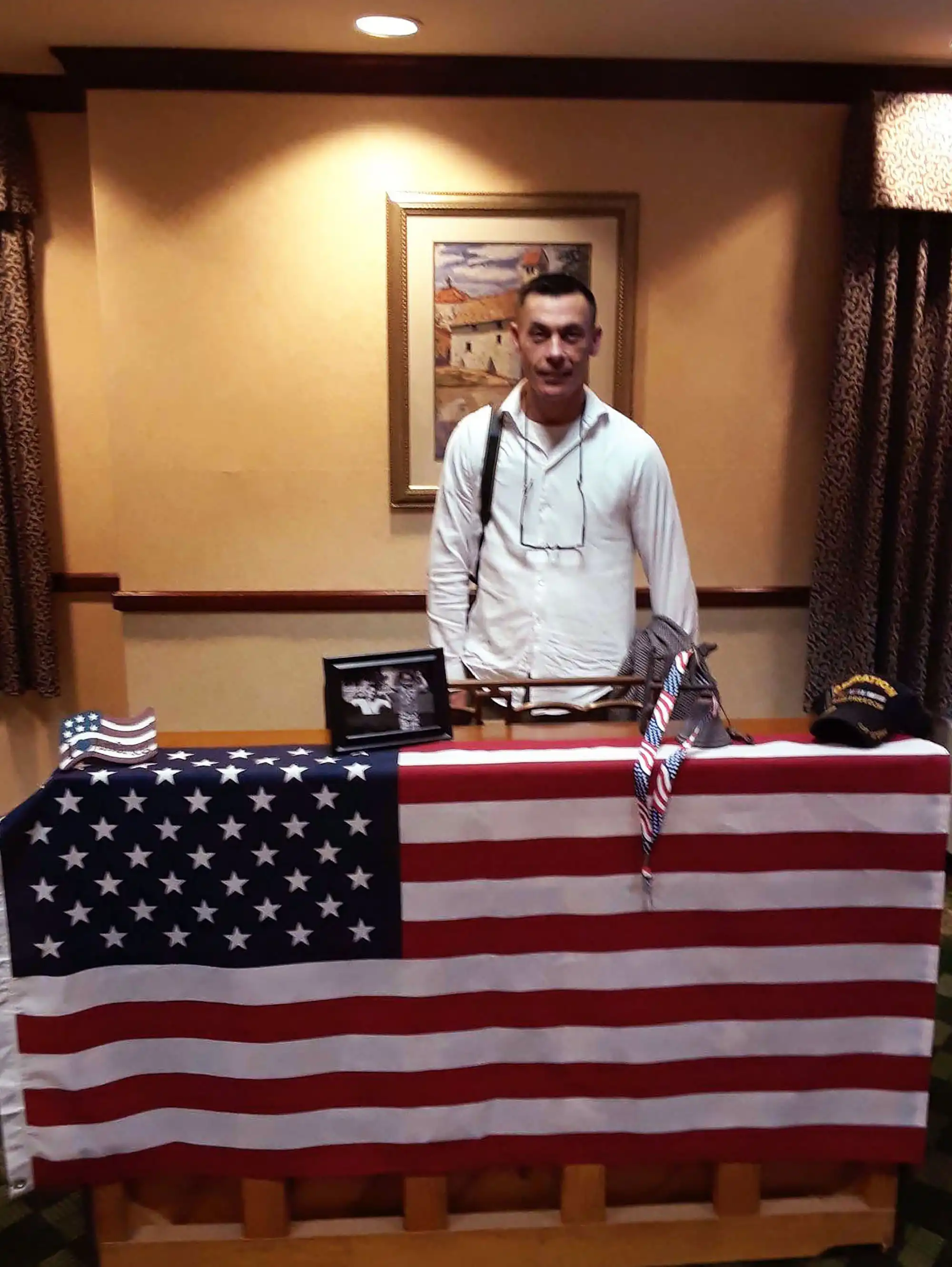 Piano tribute for U.S. fallen Soldiers and Veterans, Veteran David Haave practicing before the big event.